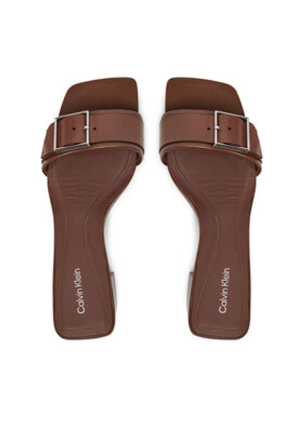 Calvin Klein Klapki Heel Mule 50 W/Buckle - Lth HW0HW02478 Brązowy. Kolor: brązowy. Materiał: skóra