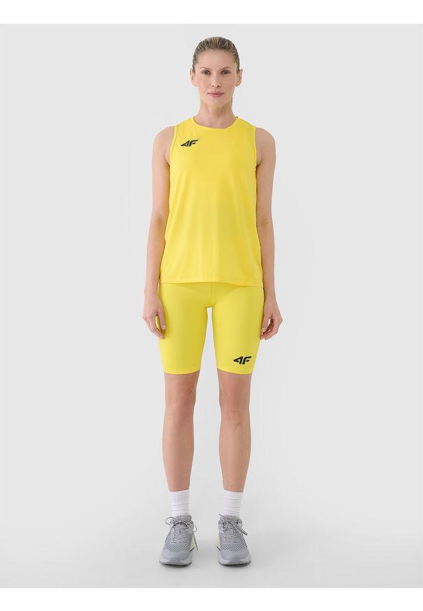 4f - 4F Top treningowy szybkoschnący damski - żółty S. Kolor: żółty. Materiał: dzianina, elastan, włókno, syntetyk, materiał. Wzór: gładki, jednolity, ze splotem. Sport: fitness