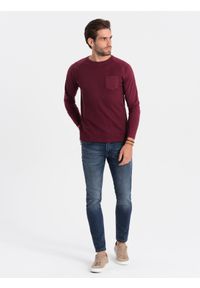 Ombre Clothing - Longsleeve męski o strukturze "wafla" - bordowy V6 - Rozmiar: L. Okazja: na co dzień. Kolor: czerwony. Materiał: bawełna. Długość rękawa: długi rękaw. Styl: klasyczny, sportowy, casual #6