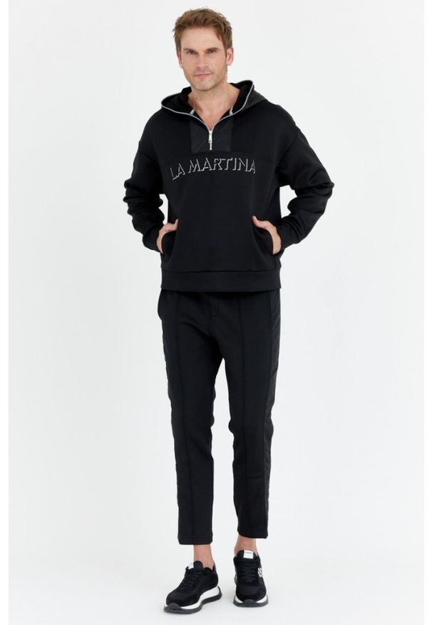 La Martina - LA MARTINA Czarna bluza męska ze srebrnym logo, Rozmiar L. Kolor: czarny