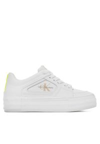 Calvin Klein Jeans Sneakersy Vulc Flatform Bold Fluo Contr YW0YW00904 Biały. Kolor: biały. Materiał: skóra