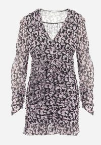 Born2be - Czarno-Różowa Dopasowana Sukienka Mini z Marszczeniami i Bufiastymi Rękawami Cirela. Kolor: czarny. Styl: wizytowy. Długość: mini #3