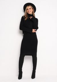 Born2be - Czarny Komplet Dzianinowy z Wełną i Bawełną Golf i Dopasowana Sukienka Reilaia. Kolor: czarny. Materiał: wełna, bawełna, dzianina. Sport: golf #7