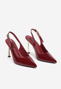 Renee - Bordowe Szpilki Slingback z Metalicznym Obcasem Arrtilla. Okazja: na spotkanie biznesowe. Nosek buta: szpiczasty. Kolor: czerwony. Materiał: jedwab. Sezon: wiosna, lato. Obcas: na obcasie. Styl: biznesowy, wizytowy. Wysokość obcasa: średni #4