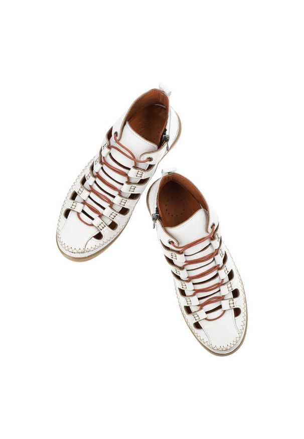 Białe Botki Artiker Damskie Stylowe Obuwie. Zapięcie: sznurówki. Kolor: biały. Materiał: skóra. Szerokość cholewki: normalna. Sezon: lato. Styl: elegancki