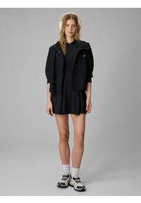 4f - 4F Kurtka przejściowa damska - czarna L. Okazja: na co dzień. Kolor: czarny. Materiał: materiał. Wzór: gładki. Styl: casual, klasyczny #2
