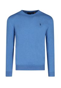 Ralph Lauren - RALPH LAUREN - Błękitny sweter z bawełny z logo. Typ kołnierza: polo. Kolor: niebieski. Materiał: bawełna. Długość: długie. Wzór: haft. Styl: klasyczny