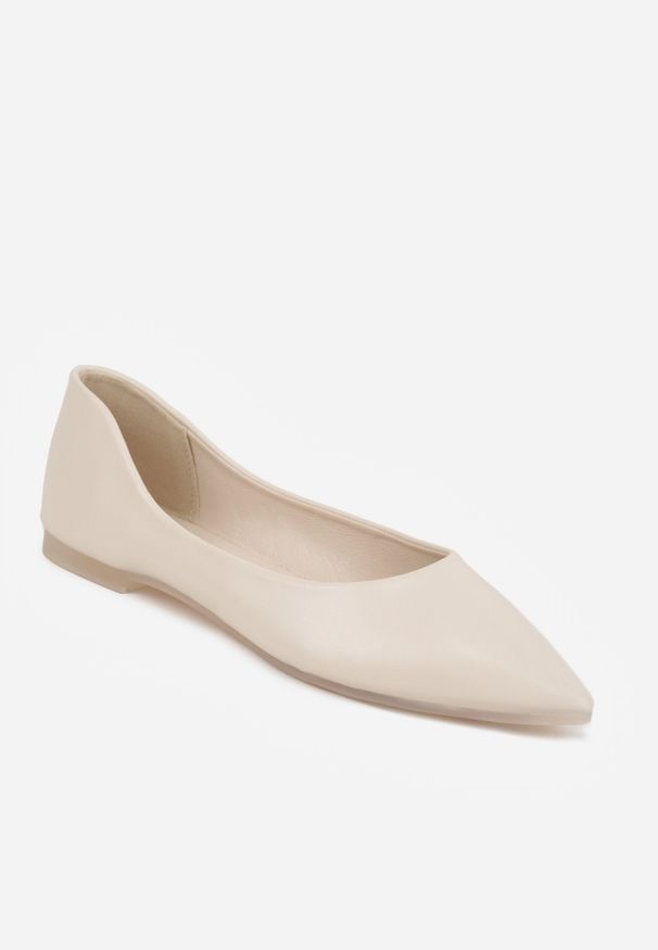 Born2be - Jasnobeżowe Eleganckie Eleganckie Balerinki z Noskiem w Szpic Abssis. Okazja: na co dzień. Kolor: beżowy. Materiał: jeans. Styl: elegancki