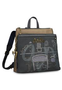 Granatowy Elegancki Damski Plecak Anekke. Kolor: niebieski. Materiał: materiał. Wzór: nadruk, haft, aplikacja. Styl: elegancki #5