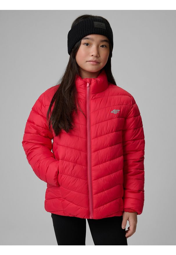 4f - 4F Kurtka z wypełnieniem syntetycznym dziewczęca - różowa 146 (10-11 lat). Okazja: na co dzień. Typ kołnierza: kołnierzyk stójkowy. Kolor: różowy. Materiał: syntetyk. Wzór: gładki. Sezon: lato. Styl: casual