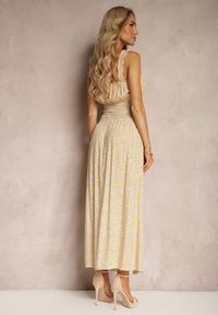 Renee - Żółty Bawełniany Komplet Top na Ramiączkach Spódnica z Ozdobnymi Guzikami i Gumką w Pasie Elasea. Kolor: żółty. Materiał: bawełna #4