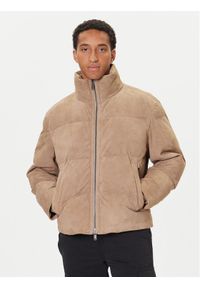 BOSS Kurtka skórzana Jocamp 50547546 Beżowy Relaxed Fit. Kolor: beżowy. Materiał: skóra