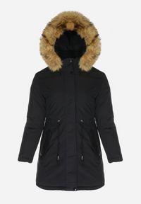 Renee - Czarna Kurtka Parka Dwustronna Deyu. Okazja: na co dzień. Kolor: czarny. Materiał: jeans, tkanina, futro. Sezon: jesień, zima. Styl: casual, elegancki