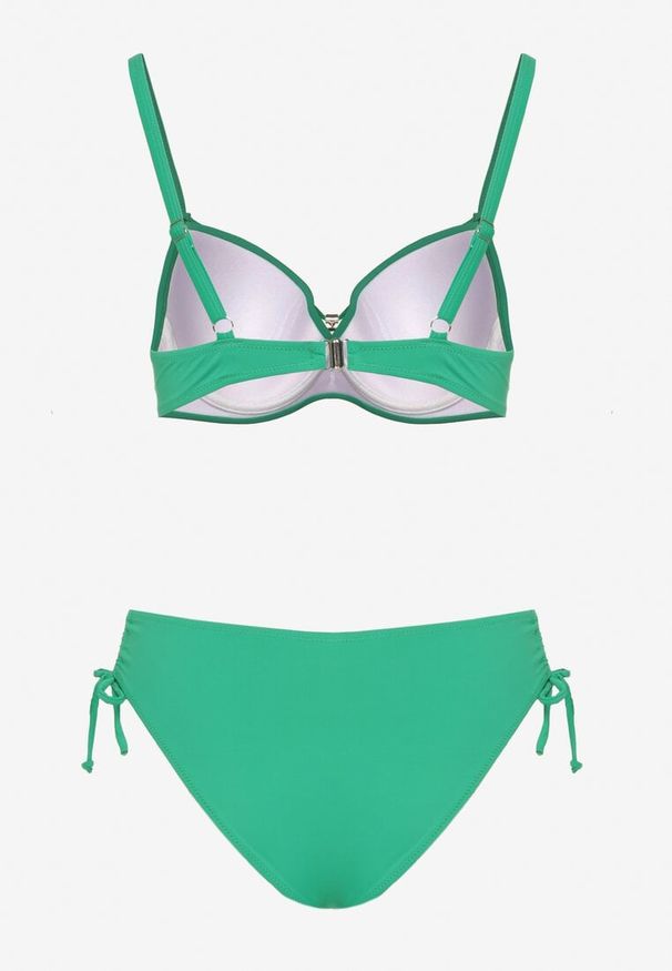 Born2be - Ciemnozielone Bikini Biustonosz z Aplikacją i Majtki Figi ze Ściągaczami Ulosella. Kolor: zielony. Wzór: aplikacja