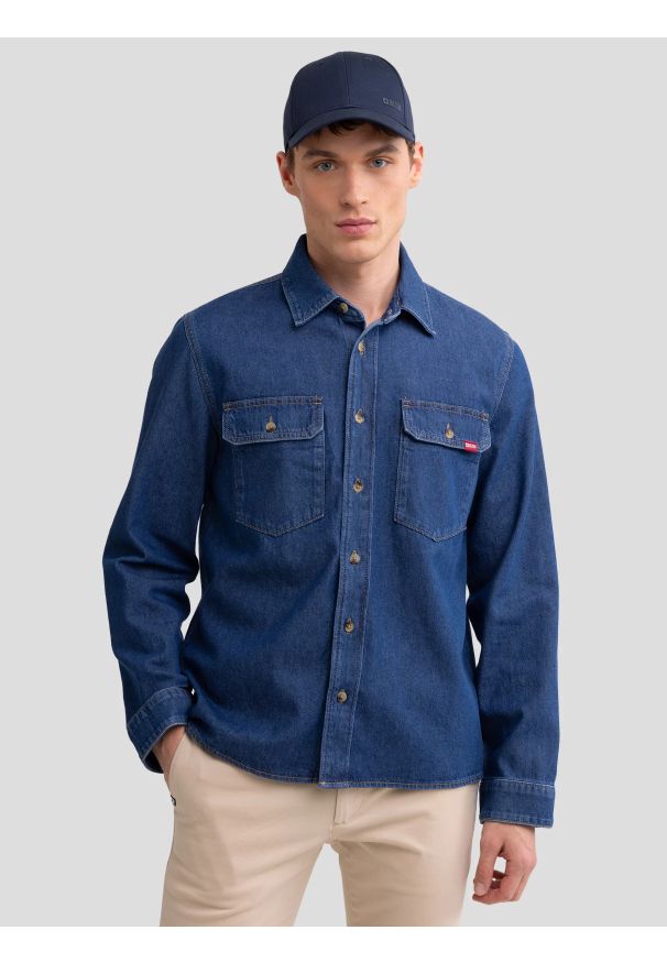 Big-Star - Koszula męska jeansowa granatowa Cody 584. Okazja: na co dzień. Kolor: niebieski. Materiał: jeans. Wzór: melanż, ze splotem. Styl: elegancki, casual