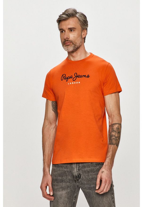 Pepe Jeans - T-shirt Eggo. Kolor: pomarańczowy. Wzór: nadruk