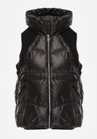 Renee - Czarna Kamizelka z Kapturem Wykończona Ściągaczami Timamar. Okazja: na co dzień. Typ kołnierza: kaptur. Kolor: czarny. Materiał: dzianina, jeans, dresówka. Styl: casual #4