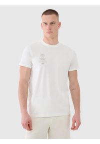 4f - 4F T-shirt regular z nadrukiem męski - beżowy S. Okazja: na co dzień. Kolor: beżowy. Materiał: jersey, bawełna, dzianina. Długość rękawa: krótki rękaw. Długość: krótkie. Wzór: nadruk. Styl: casual, klasyczny, sportowy #1
