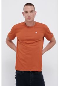 Champion T-shirt bawełniany kolor pomarańczowy gładki. Okazja: na co dzień. Kolor: pomarańczowy. Materiał: bawełna. Wzór: gładki. Styl: casual