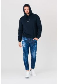 Armani Exchange - ARMANI EXCHANGE Granatowa bluza męska z kapturem i logo, Rozmiar S. Typ kołnierza: kaptur. Kolor: niebieski #5