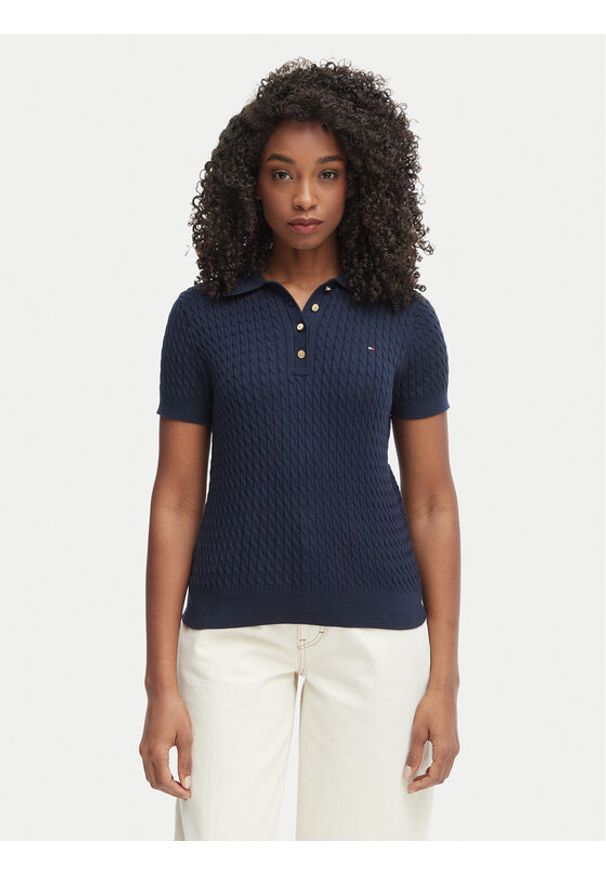 TOMMY HILFIGER - Tommy Hilfiger Polo WW0WW41474 Granatowy Regular Fit. Typ kołnierza: polo. Kolor: niebieski. Materiał: bawełna