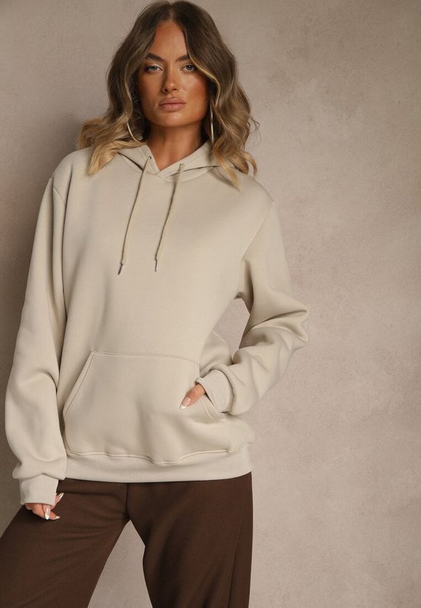Renee - Beżowa Bluza z Kapturem Ozdobiona Ściągaczami Invila. Okazja: na co dzień. Typ kołnierza: kaptur. Kolor: beżowy. Wzór: aplikacja. Styl: elegancki, casual