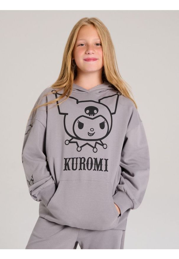 Sinsay - Bawełniana bluza z kapturem Kuromi - szary. Typ kołnierza: kaptur. Kolor: szary. Materiał: bawełna