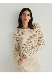 Reserved - Ażurowy sweter - złamana biel. Materiał: dzianina. Wzór: ażurowy #1