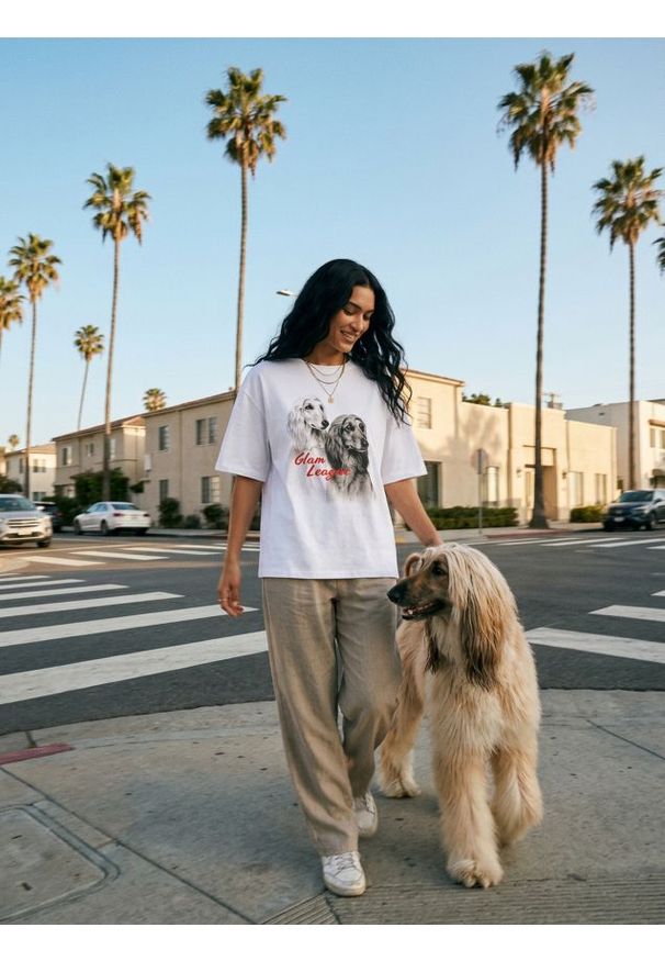 Sinsay - Bawełniana koszulka z nadrukiem psów - biały. Kolor: biały. Materiał: bawełna. Wzór: nadruk