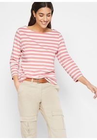 bonprix - Bluzka z dekoltem w łódkę. Kolor: różowy. Materiał: bawełna #1