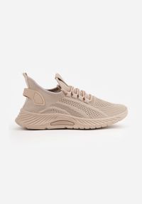 Renee - Ciemnobeżowe Buty Sportowe na Platformie ze Sznurowaniem Adelmarie. Okazja: na co dzień. Kolor: beżowy. Materiał: jeans, dresówka. Obcas: na platformie #9