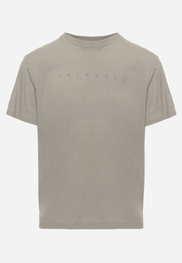 Born2be - Ciemnobeżowa Koszulka T-shirt z Bawełny Ozdobiona Napisem Palidia. Okazja: na co dzień. Typ kołnierza: kaptur. Kolor: beżowy. Materiał: bawełna. Wzór: napisy, aplikacja. Styl: casual