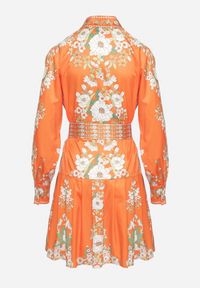 Born2be - Pomarańczowa Sukienka Koszulowa w Kwiatowy Wzór z Bufiastymi Rękawami i Paskiem Aladira. Okazja: na co dzień. Kolor: pomarańczowy. Wzór: kwiaty. Typ sukienki: koszulowe. Styl: casual, elegancki #7