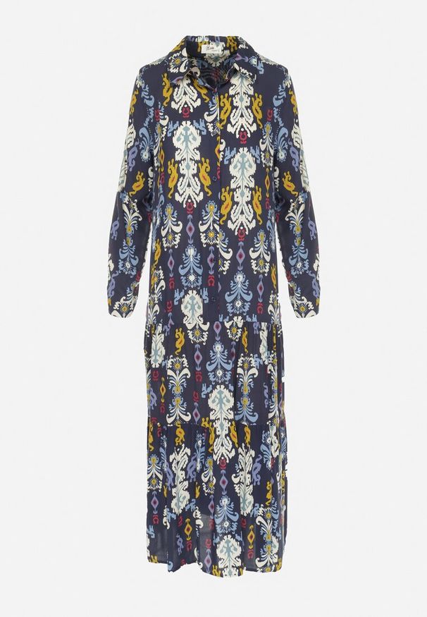 Born2be - Granatowa Sukienka Koszulowa Rozkloszowana Delirime. Okazja: na co dzień. Kolor: niebieski. Typ sukienki: koszulowe. Styl: casual, elegancki