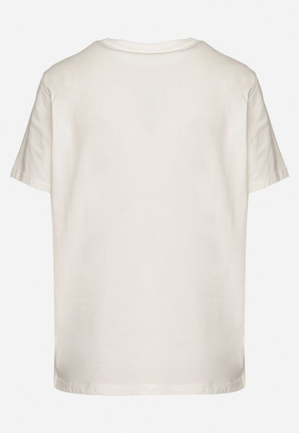 Born2be - Biały T-shirt z Bawełny z Aplikacją z Cyrkoniami Deraine. Okazja: na co dzień. Kolor: biały. Materiał: bawełna. Wzór: aplikacja. Styl: klasyczny, elegancki, casual