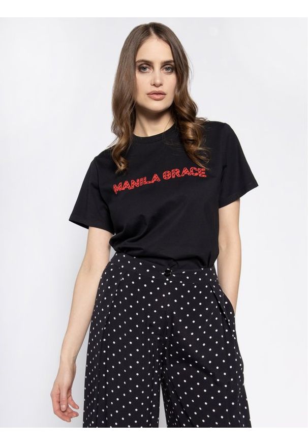 Manila Grace T-Shirt T169CU Czarny Regular Fit. Kolor: czarny