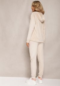 Renee - Jasnobeżowy Welurowy Komplet Dresowy Bluza z Kapturem i Proste Spodnie Arislo. Kolor: beżowy. Materiał: dresówka, welur #5