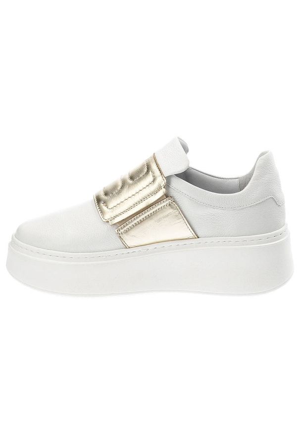 DAMISS - Białe Sneakersy Damiss Stylowe Obuwie Damskie. Zapięcie: bez zapięcia. Kolor: biały. Materiał: dresówka, skóra. Szerokość cholewki: normalna. Wzór: aplikacja. Obcas: na platformie. Styl: elegancki