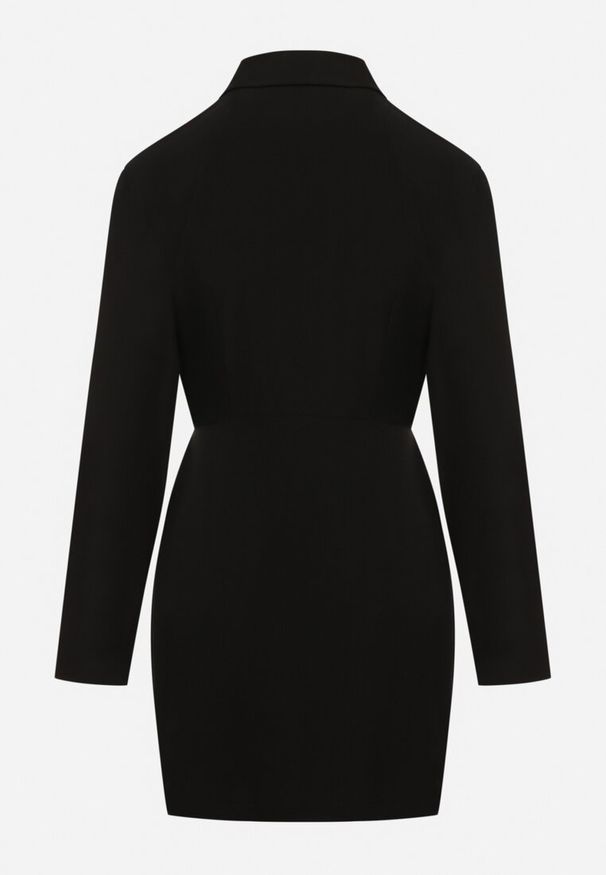 Born2be - Czarna Sukienka Kopertowa z Cienkim Sznureczkiem w Talii Perlea. Okazja: na co dzień. Kolor: czarny. Materiał: skóra. Typ sukienki: kopertowe. Styl: casual, klasyczny