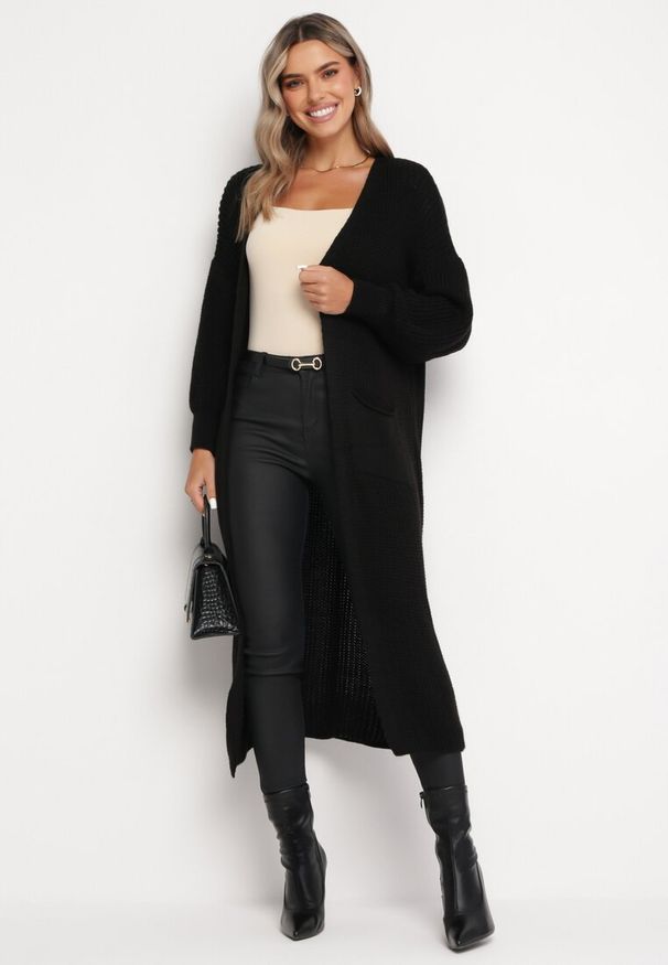 Born2be - Czarny Długi Kardigan o Luźnym Kroju Mostiura. Kolor: czarny. Długość: długie