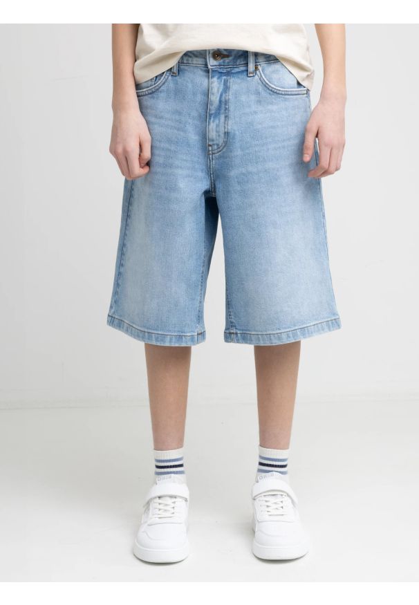 Big-Star - Szorty chłopięce jeansowe niebieskie Andys 143. Okazja: na co dzień. Kolor: niebieski. Materiał: jeans. Długość: do kolan. Styl: wakacyjny, młodzieżowy, casual, klasyczny, vintage