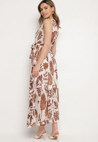 Born2be - Brązowa Kopertowa Sukienka z Wiskozą z Wiązanym Paskiem Nativire. Okazja: na co dzień. Typ kołnierza: dekolt w serek. Kolor: brązowy. Materiał: wiskoza. Typ sukienki: kopertowe. Styl: klasyczny, casual, elegancki #6