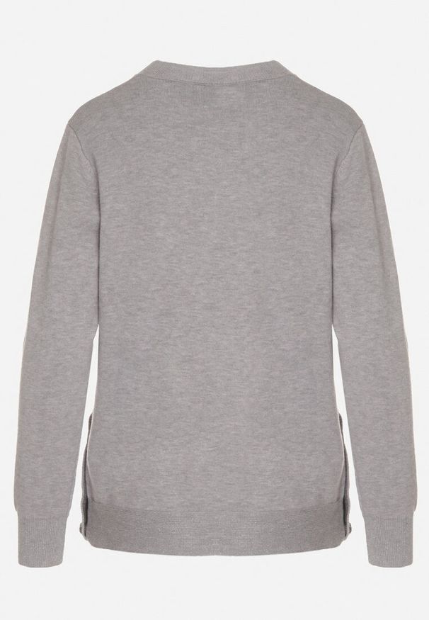 Born2be - Szary Sweter z Guzikami z Boku Tusiana. Okazja: na co dzień. Kolor: szary. Materiał: jeans. Styl: klasyczny, casual