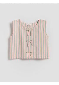 Reserved - Bluzka w paski - wielobarwny. Materiał: dzianina, bawełna, wiskoza. Długość: krótkie. Wzór: paski #1