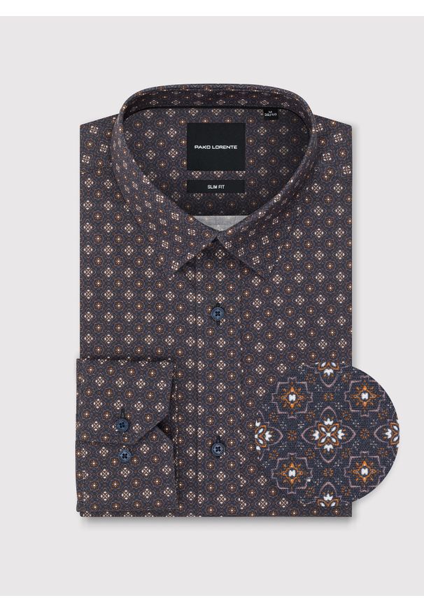 Pako Lorente - PAKO LORENTE - Brązowa koszula mikrowzór. Kolor: brązowy. Materiał: bawełna, elastan. Długość rękawa: długi rękaw. Długość: długie. Sezon: jesień