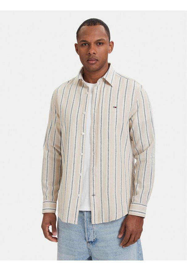Tommy Jeans Koszula DM0DM22755 Beżowy jasny Regular Fit. Kolor: beżowy. Materiał: bawełna