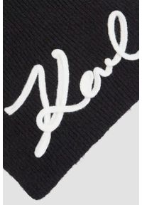 Karl Lagerfeld - KARL LAGERFELD Czarny szalik damski Logo Signature z domieszką wełny. Kolor: czarny. Materiał: wełna. Wzór: aplikacja. Sezon: zima. Styl: klasyczny #5