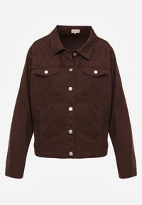 Renee - Ciemnobrązowa Jeansowa Kurtka z Bawełny Perilopei. Okazja: na co dzień. Kolekcja: plus size. Kolor: brązowy. Materiał: bawełna, jeans. Styl: casual #5
