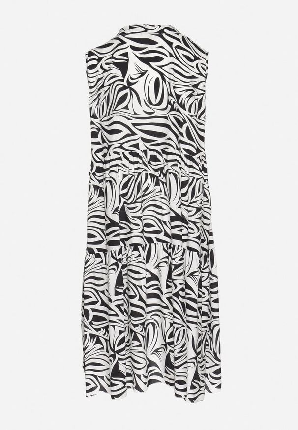 Born2be - Czarna Bawełniana Rozkloszowana Sukienka z Geometrycznym Wzorem Annivaria. Okazja: na co dzień. Typ kołnierza: dekolt w kształcie V. Kolor: czarny. Materiał: bawełna. Wzór: geometria. Typ sukienki: rozkloszowane. Styl: elegancki, casual, klasyczny