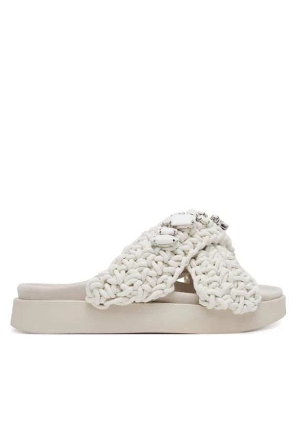 Inuikii - INUIKII WOVEN STONES Klapki damskie. Okazja: na spacer. Kolor: biały. Materiał: materiał, skóra, bawełna. Wzór: aplikacja, paski. Sezon: lato. Styl: elegancki, klasyczny